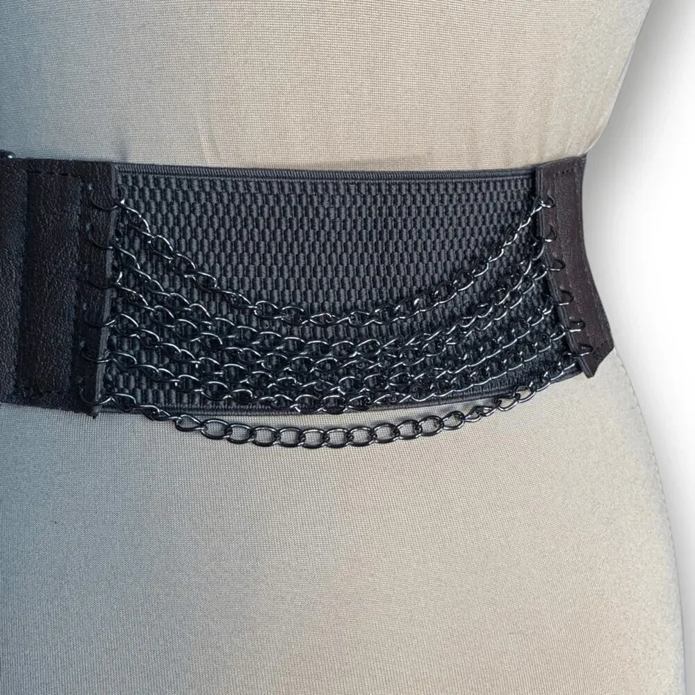 Vintage Y2K Brown‎ Leather Layered Chain Belt Festival Statement Edgy Accessory